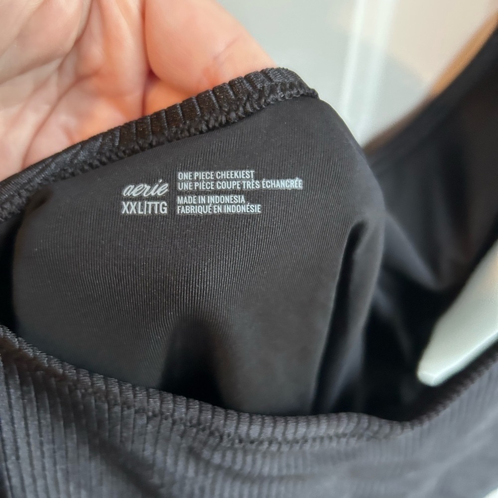 Aerie Shine Rib Birthday Scoop Cheekiest One Piece Swimsuit XXL True Black NWT - Picture 7 of 9